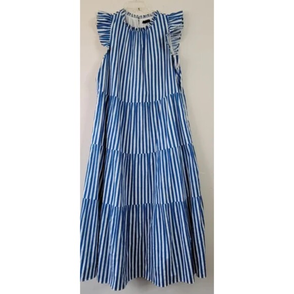 J. Crew Tiered Maxi cotton dress in blue and white stripe. Small - Picture 3 of 5